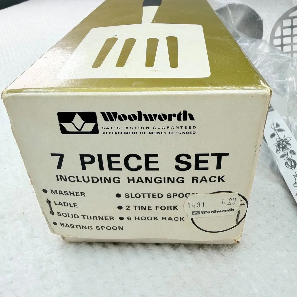Vintage Happy Home 6 Piece MCM Tool Set Stainless Steel Floral Rose Pattern
